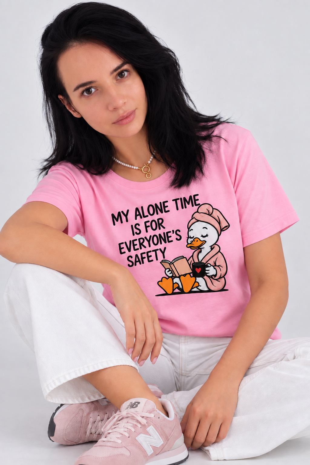 Women's "My Alone Time Is For Everyone's Safety" Funny Duck Graphic T-Shirt