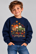 "Pumpkin Season" Navy Blue Boys' Sweatshirt with Embroidered Truck and Pumpkins