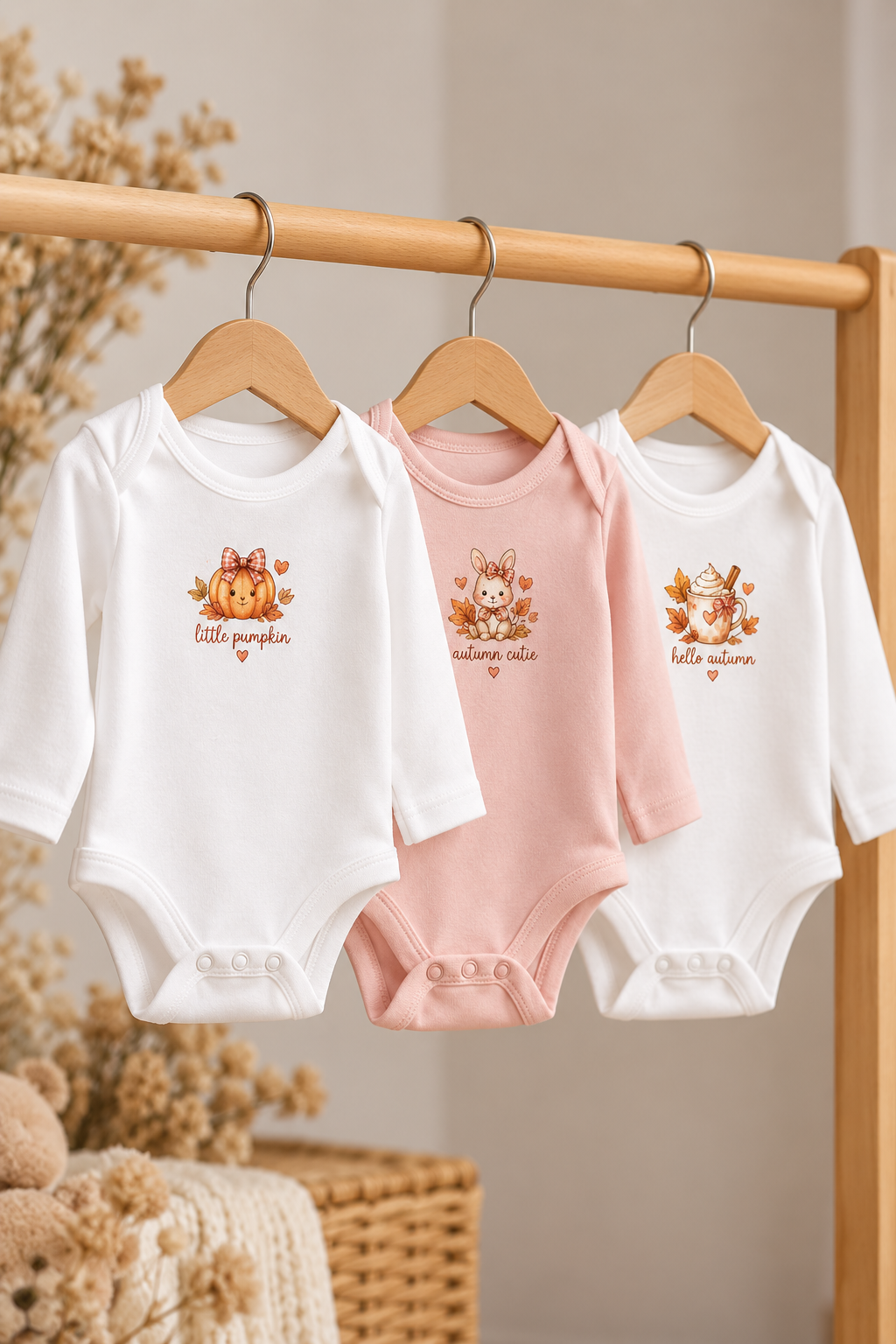 Set of 3 Long-Sleeve Baby Girl Bodysuits – Autumn Collection