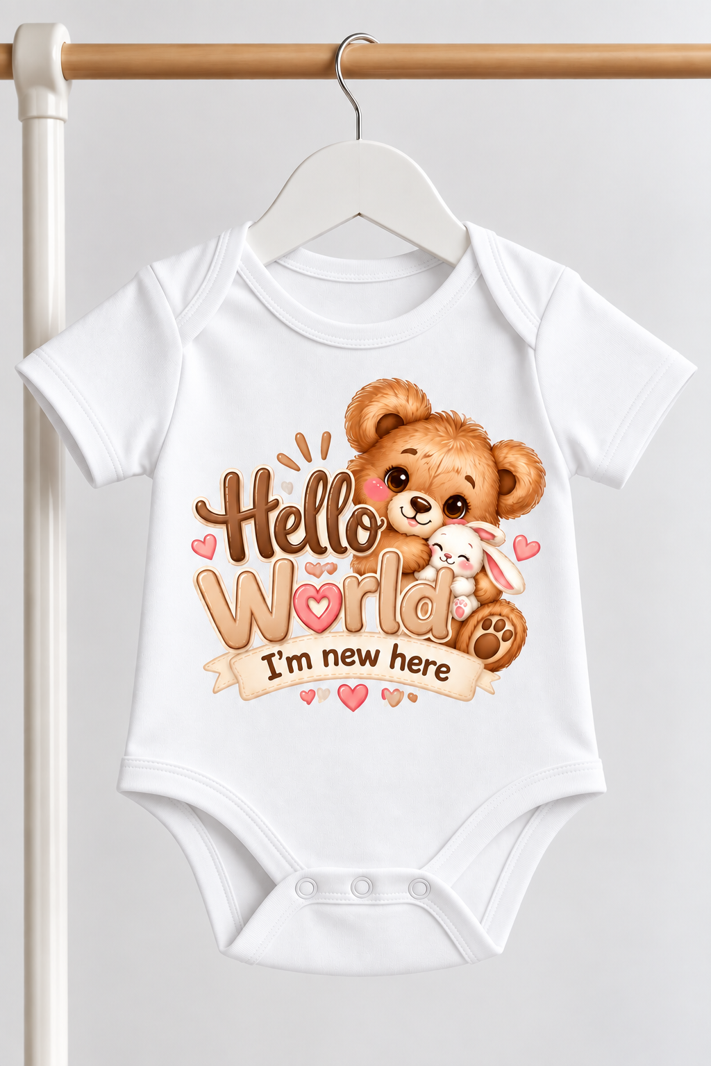 Baby "Hello World - I'm New Here" Bear & Bunny Bodysuit