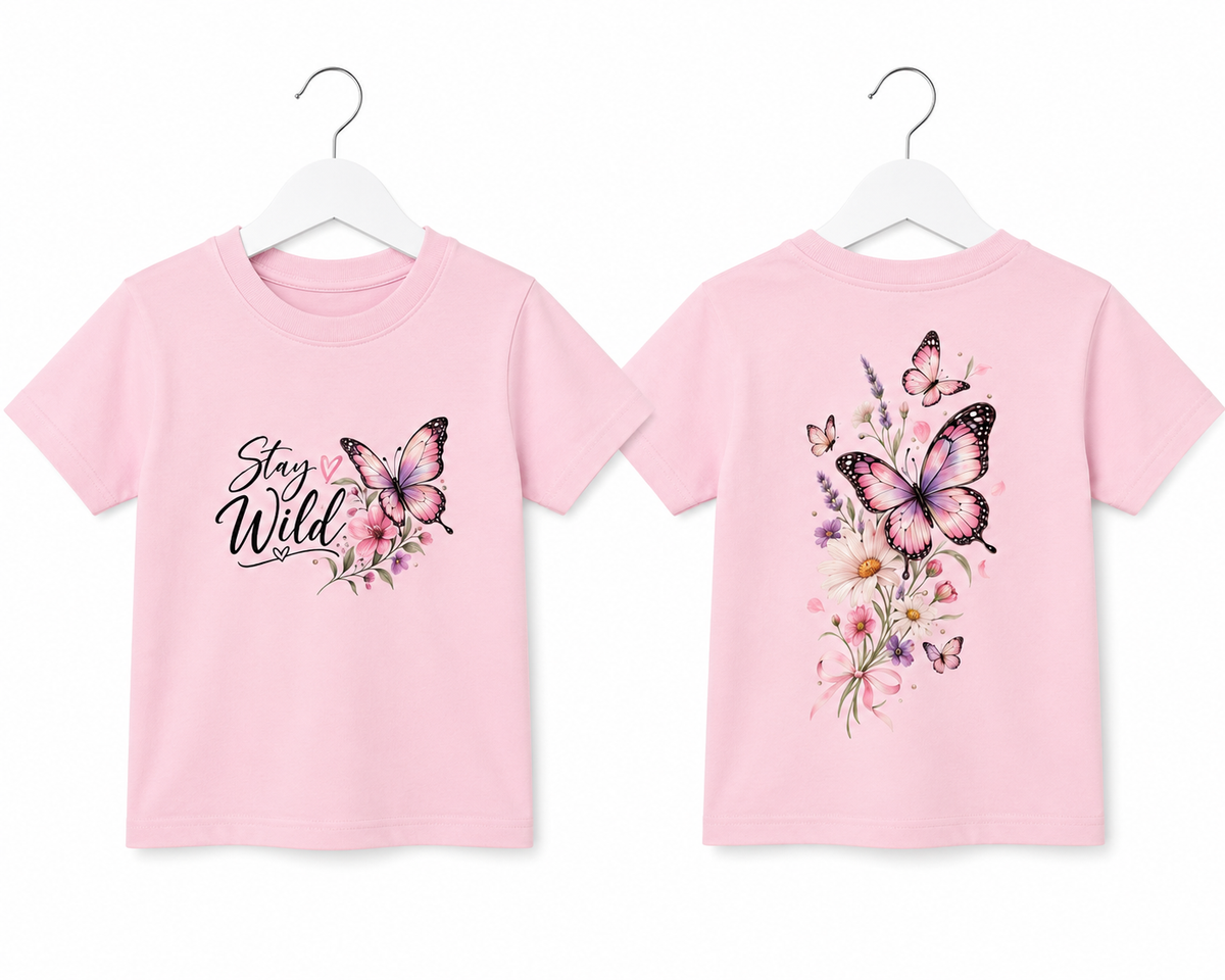 Girls' "Stay Wild" Butterfly Floral Graphic T-Shirt