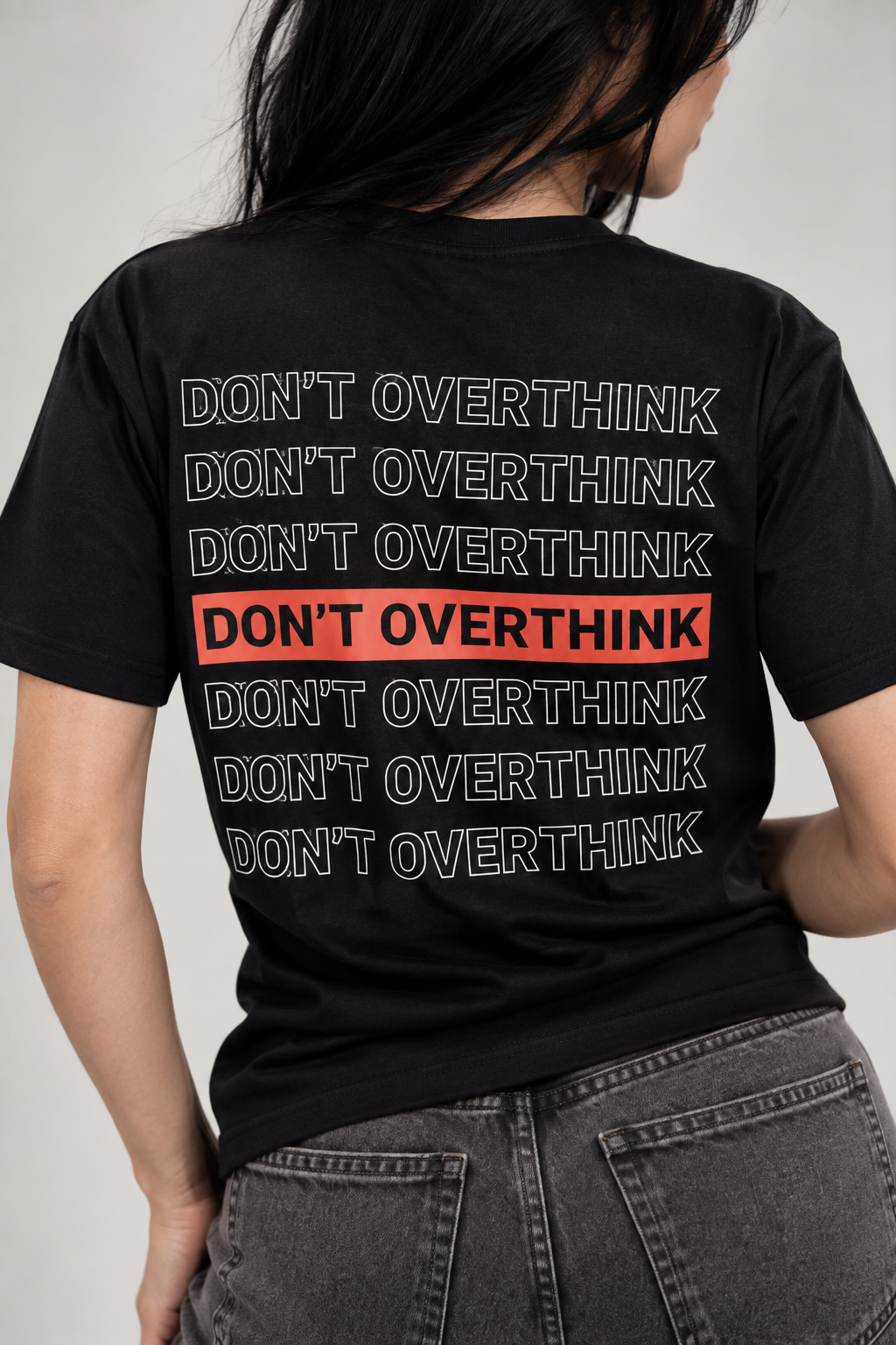 Women’s „Don't Overthink” Typography Back-Print T-Shirt