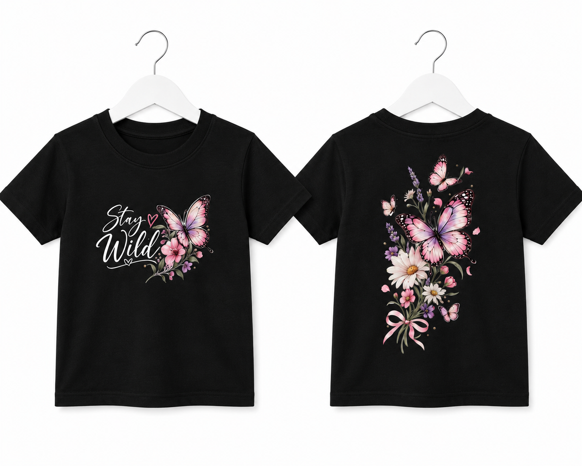 Girls' "Stay Wild" Butterfly Floral Graphic T-Shirt
