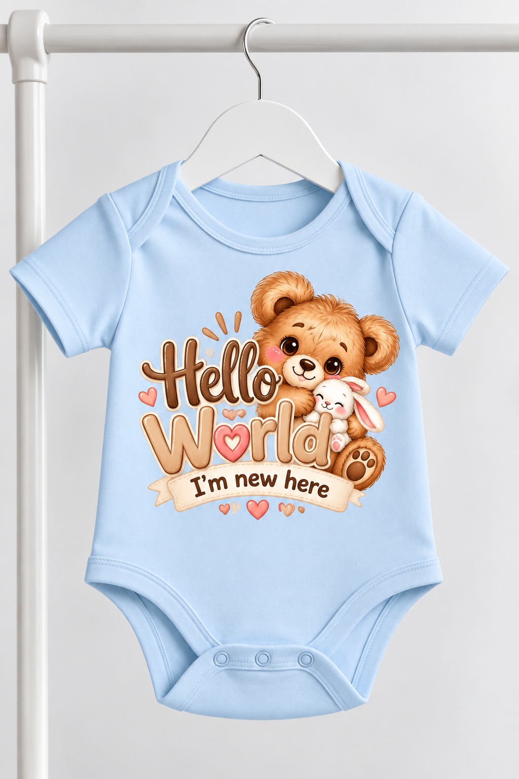 Baby "Hello World - I'm New Here" Bear & Bunny Bodysuit