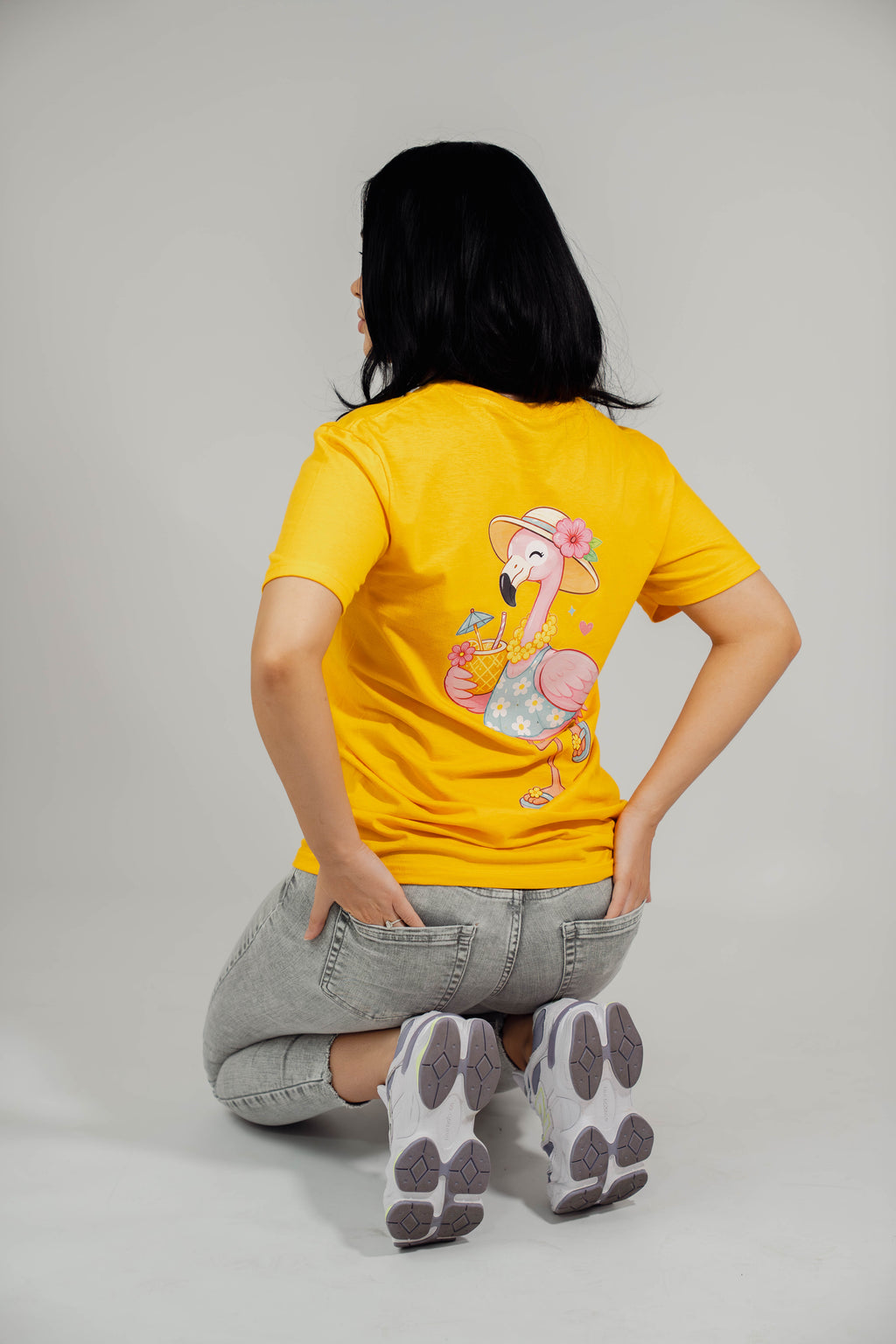 T-shirt estiva da donna con stampa fenicottero