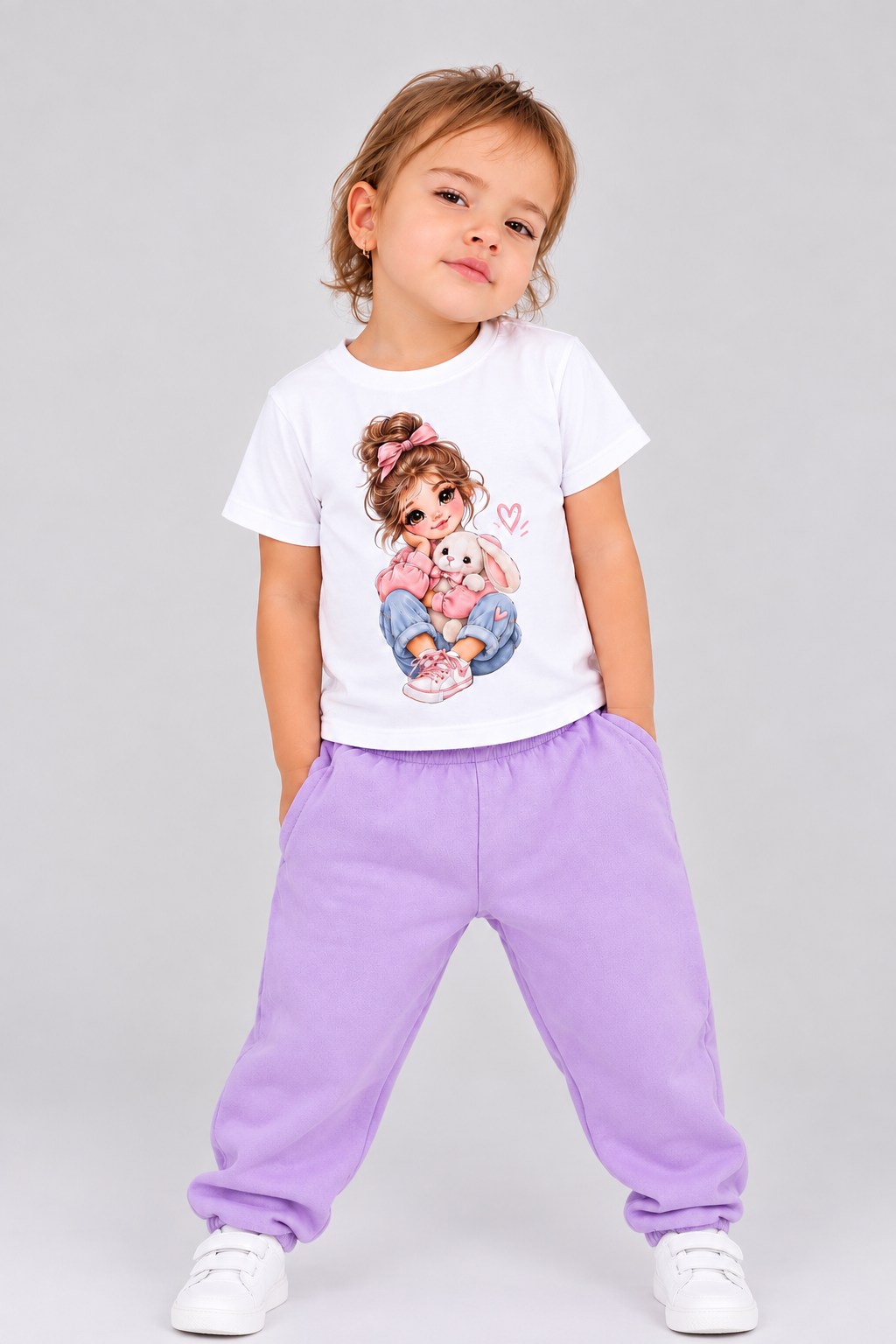Girls’ Cute “Little Dreamer” Bunny Graphic T-Shirt