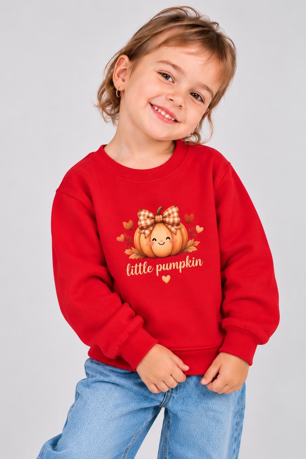 Girls "Little Pumpkin" Red Sweatshirt / Autumn Fall Jumper for Girls