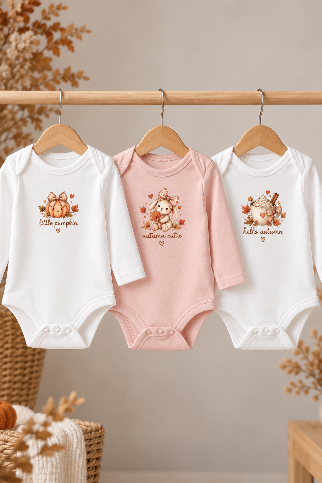 Set of 3 Long-Sleeve Baby Girl Bodysuits – Autumn Collection