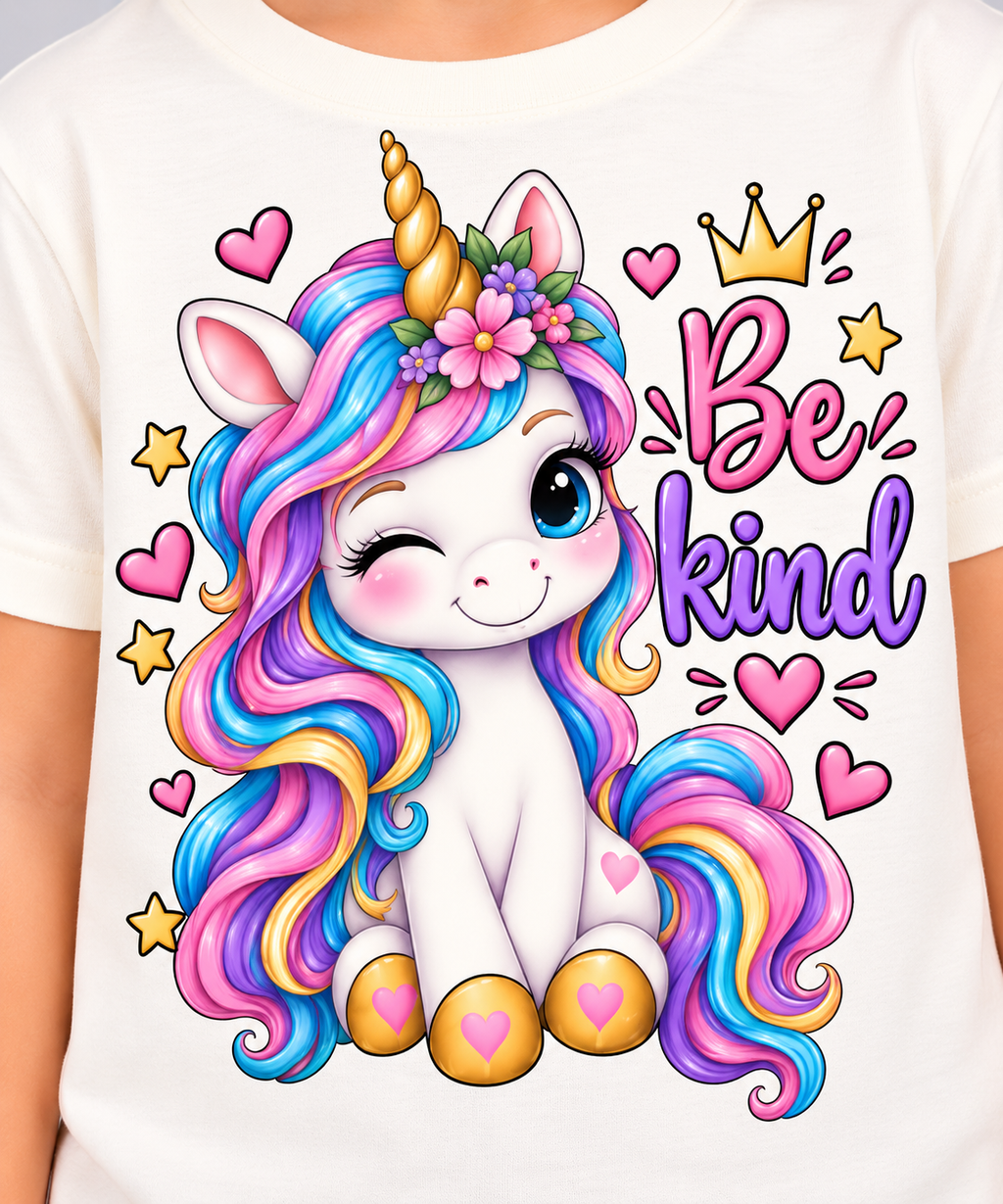 T-shirt da bambina "Be Kind" con unicorno