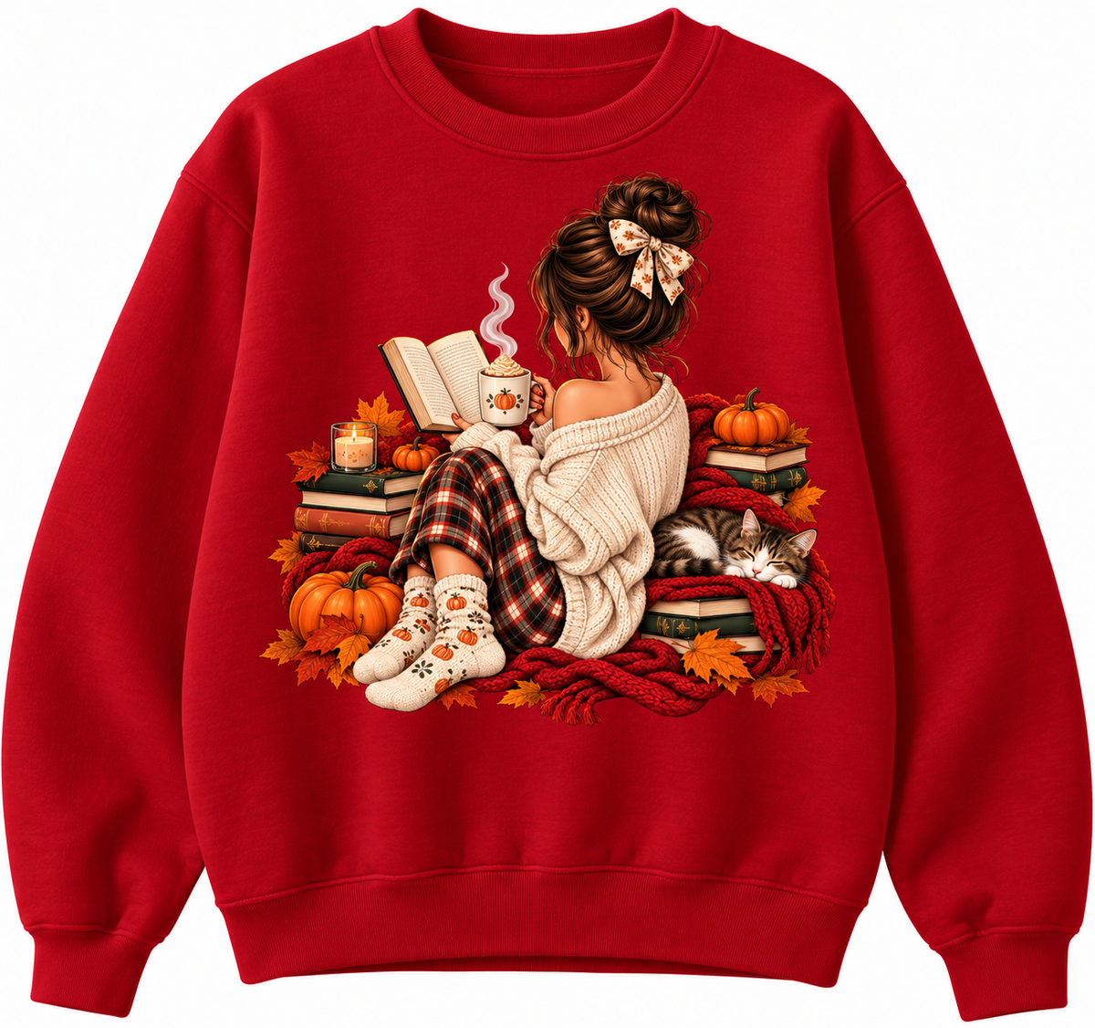 Women's Cozy Autumn Reading Girl Sweatshirt / Fall Book Lover Jumper