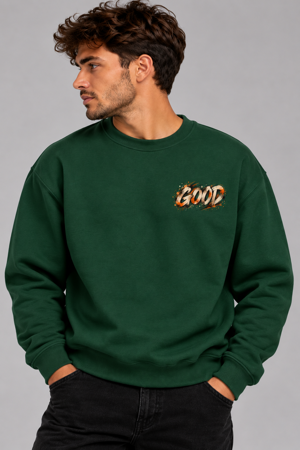 Men's "Good Things Take Time" Forest Green Oversized Sweatshirt