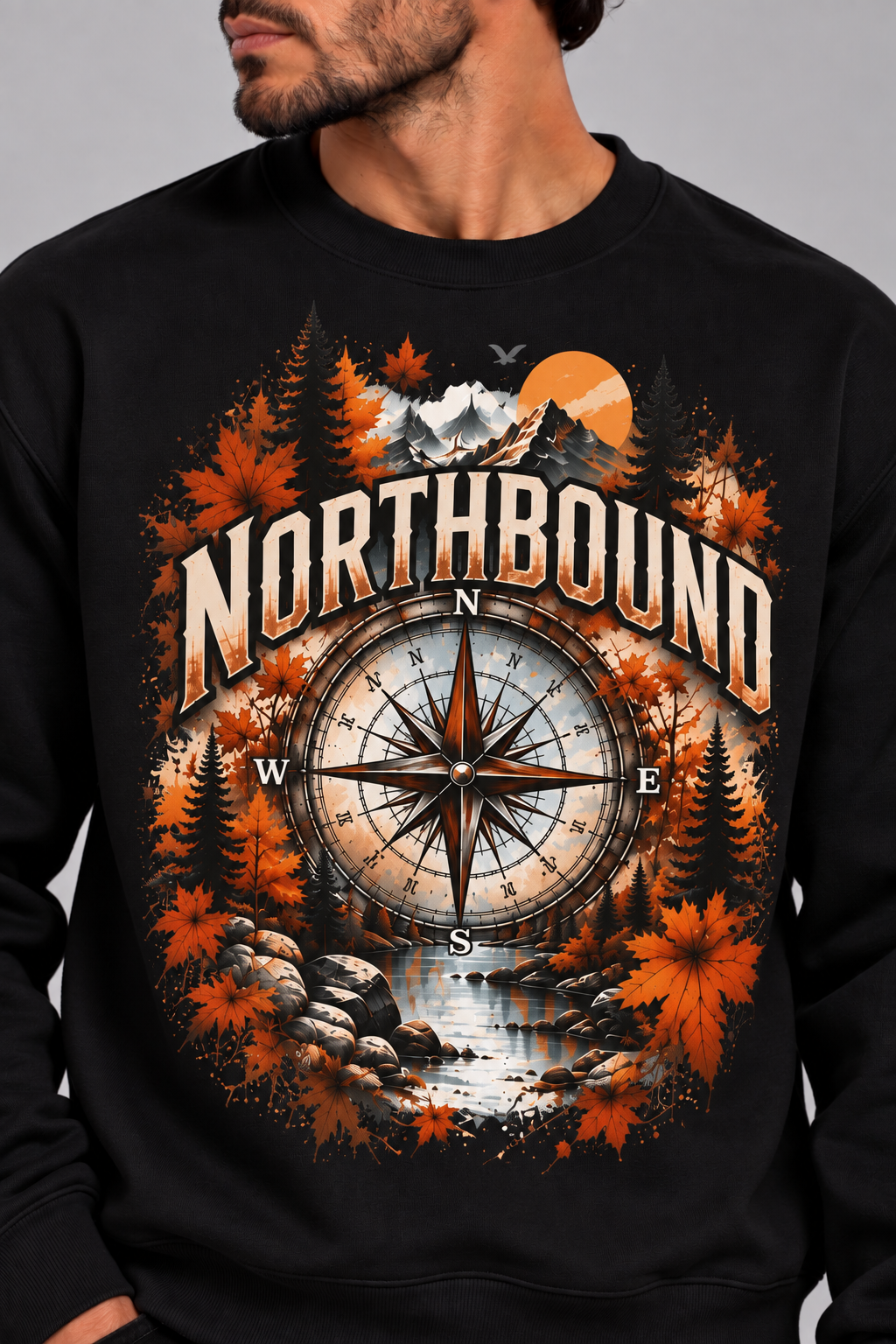 "Northbound" Men's Black Crewneck Sweatshirt